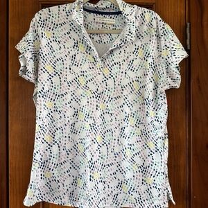 Pebble Beach Dry Luxe Performance Polo Golf Shirt Women’s XL WhiteMulticolor Dot